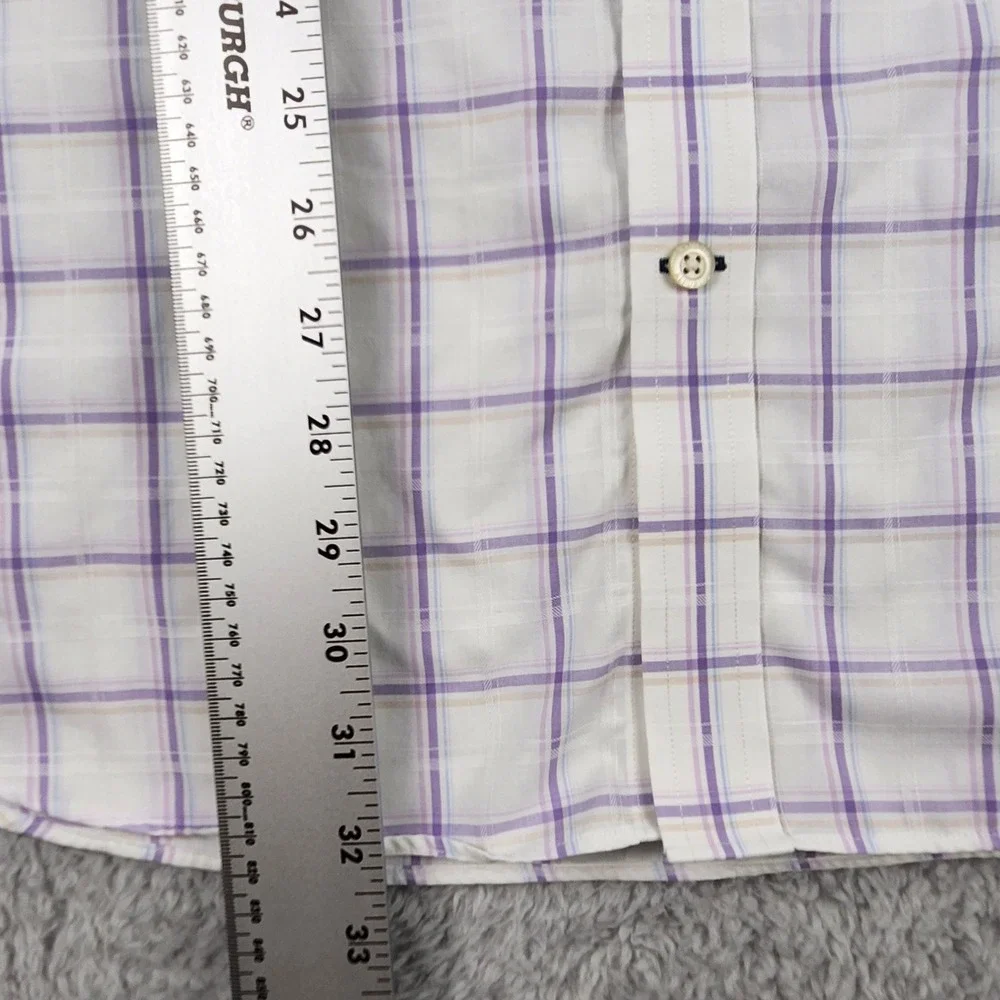 Banana Republic Button Down Mens XL White Purple Plaid‎ Non-Iron Classic Fit